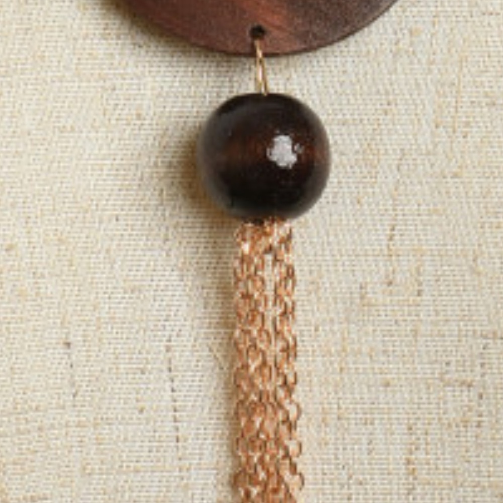 Wood Medallion Statement Necklace DARK BROWN - Picture 5 of 7